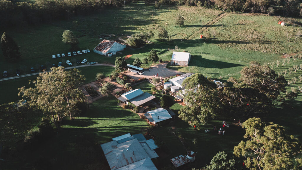 Aerial view of roundabout and bus at Bunnyconnellen. Bunnyconnellen Winter Accommodation