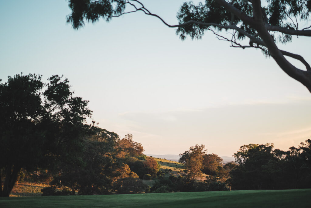 Views of rolling hills at sunset at Bunnyconnellen. Bunnyconnellen Winter Accommodation