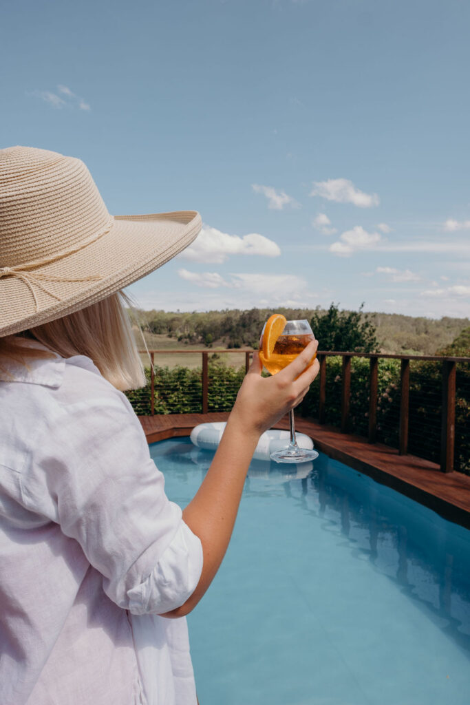 Aperol spritz by the pool at Bunnyconnellen. Bunnyconnellen Winter Accommodation